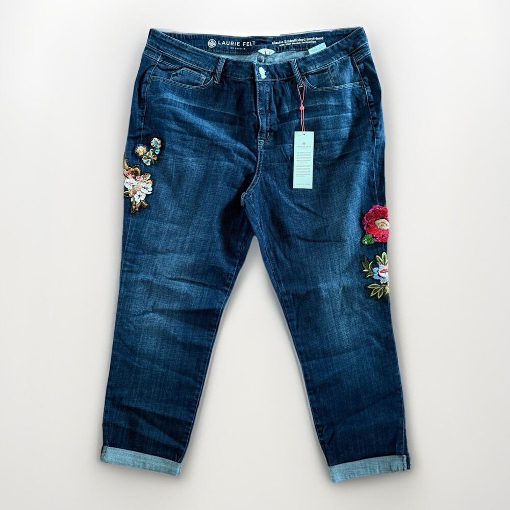 Laurie Felt Embellished Boyfriend Jeans Dark Wash Floral Sequin Size 20 NWT